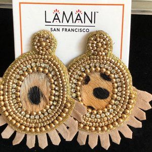 LAMANI SF Handcrafted Embellished Faux Leather Statement Earrings